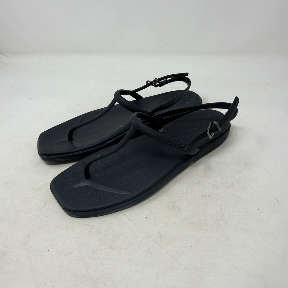 Crocs Brooklyn T-Strap Sandals Black W9 Minimalist Summer Casual Comfort Strappy
